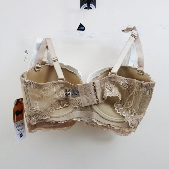 Rene Rofe 3-Pack Push up Bras Blush Pink White Tan Lace Multiway (36D) NWT! - Picture 2 of 13